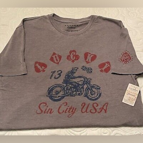 Lucky Brand Short Sleeve Crew Neck Graphic Garment Washed Distressed T Shirt - Picture 7 of 7